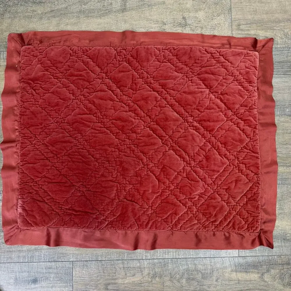 POTTERY BARN Velvet & Silk Diamond Quilt Standard Shams Terracotta RARE 2016